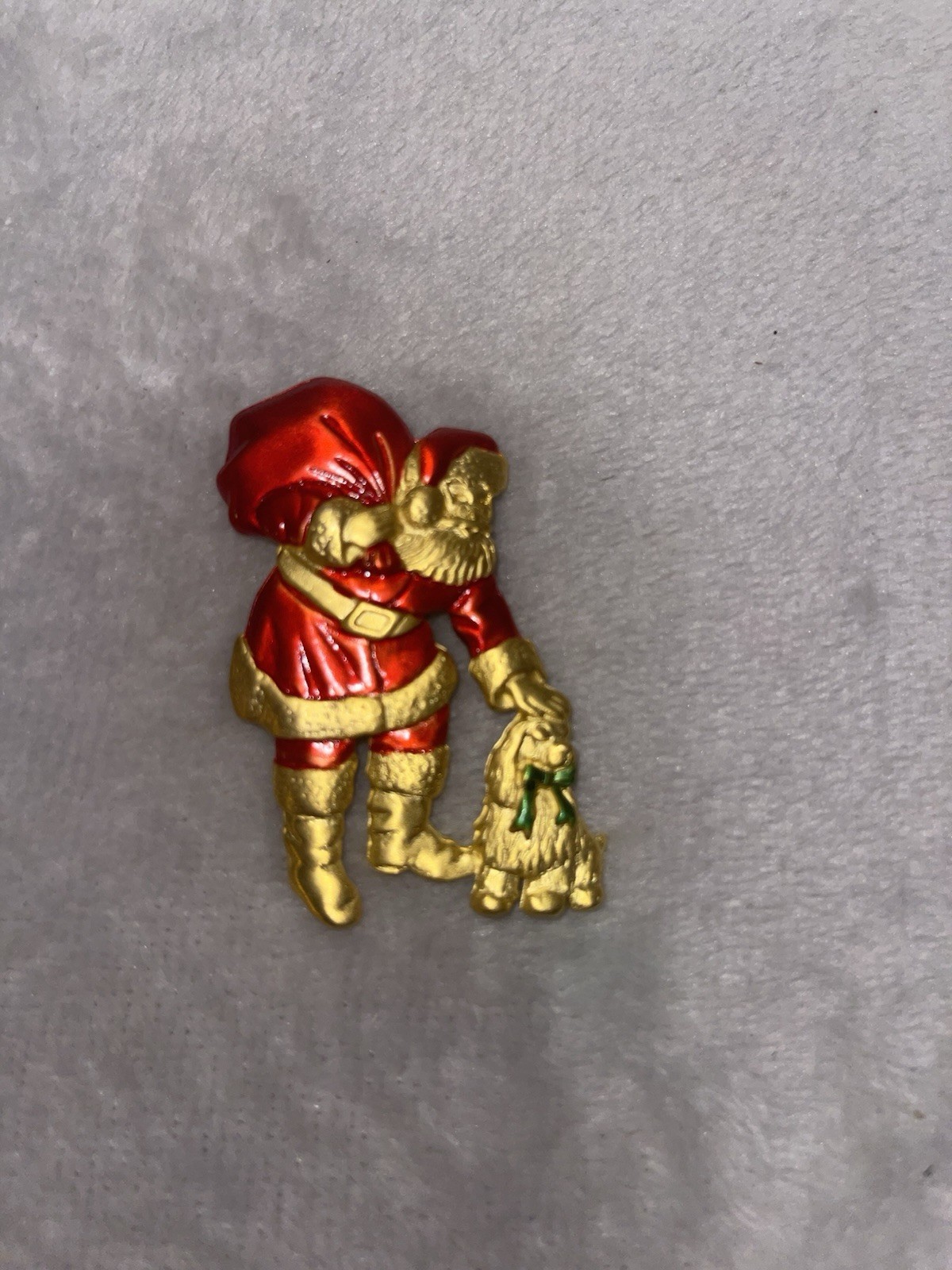 Santa Petting A Puppy Pin Broach Christmas Jewelry