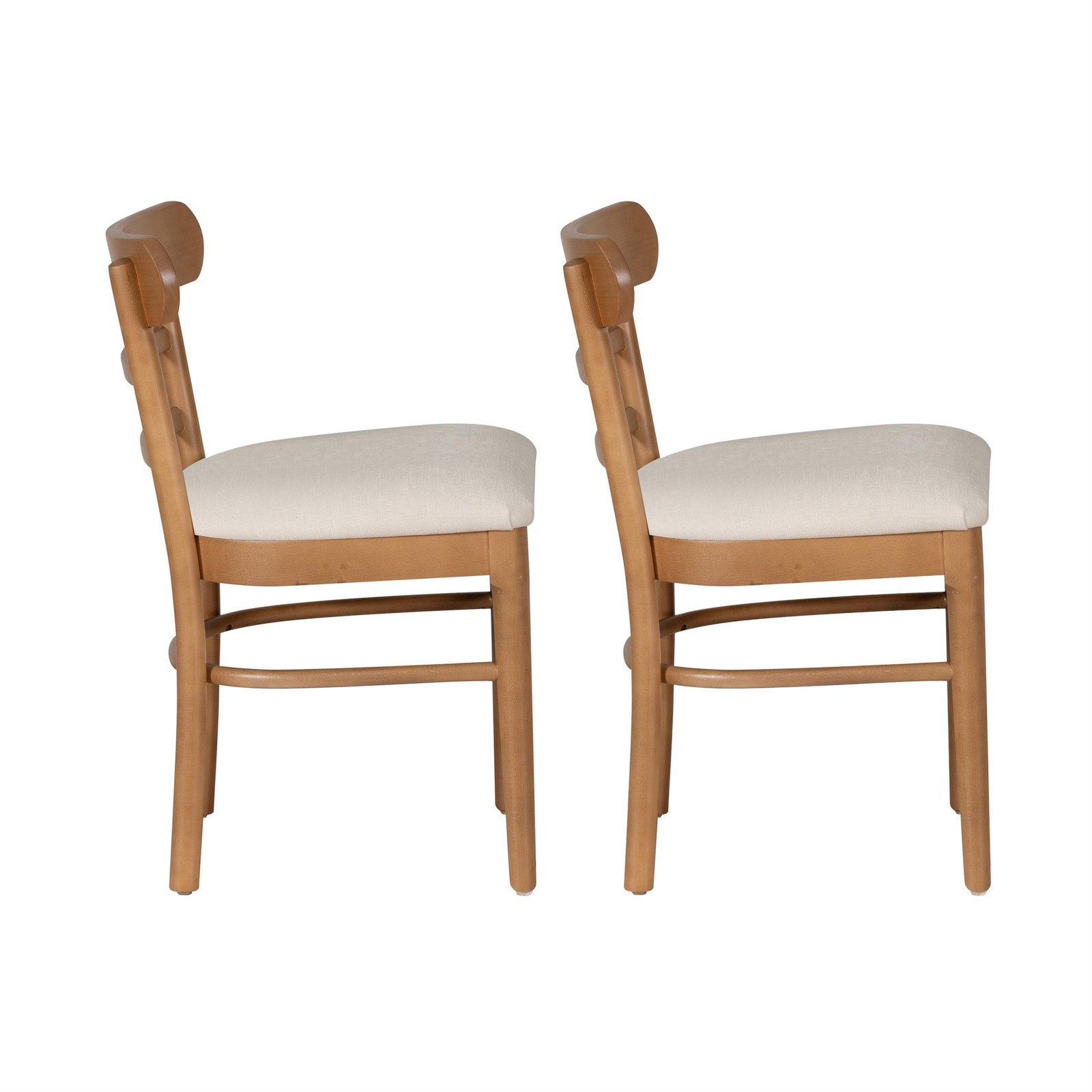 Linon Trina Set of 2 Ladder Back Upholstered Dining Chairs in Brown Stained Wood