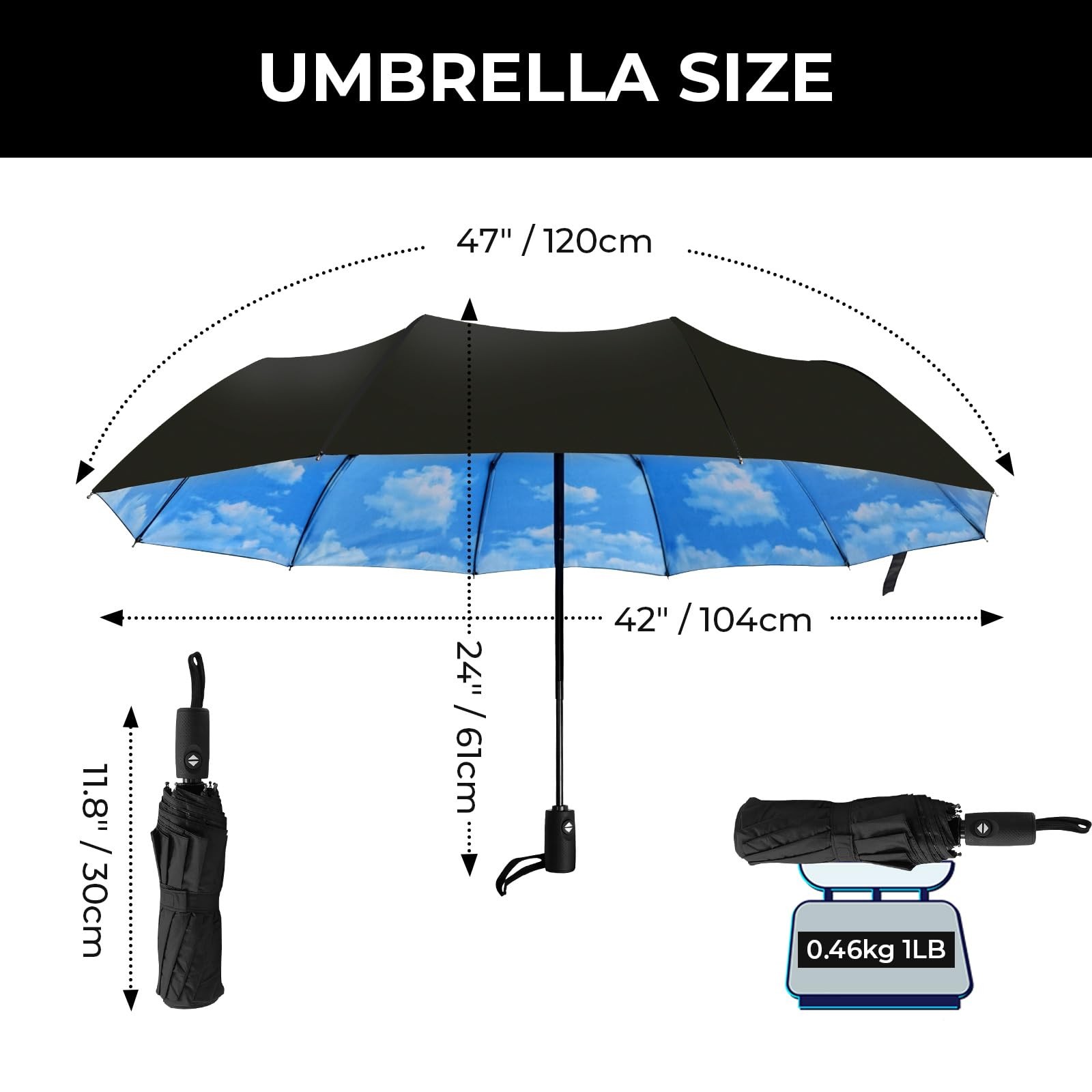 Compact Travel Umbrella Automatic Open Close Windproof UPF 50 Sun Rain