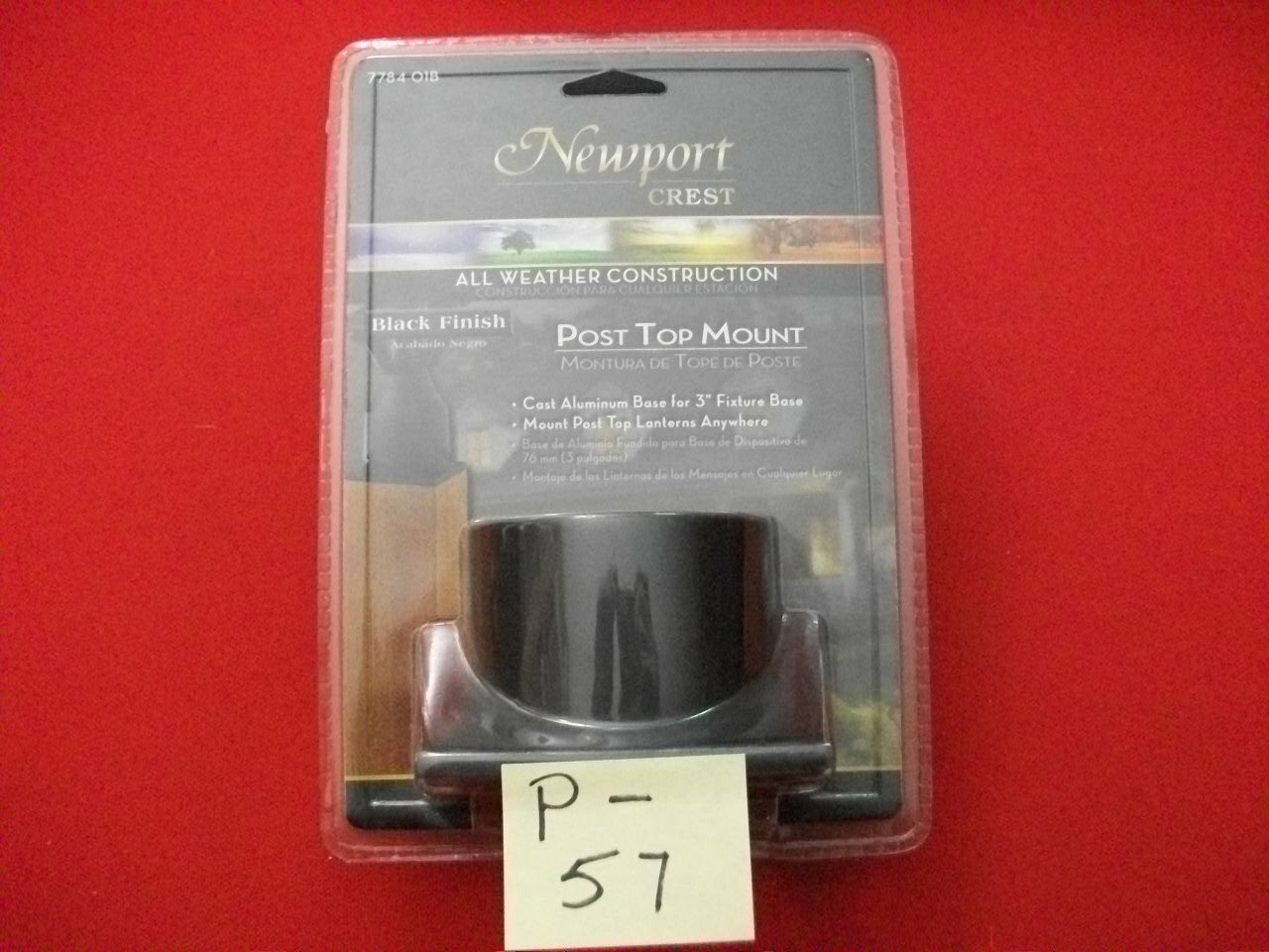 NEWPORT CREST BLACK ALUMINUM POST TOP FIXTURE MOUNT #7784-O1B 3" DIAMETER NIP