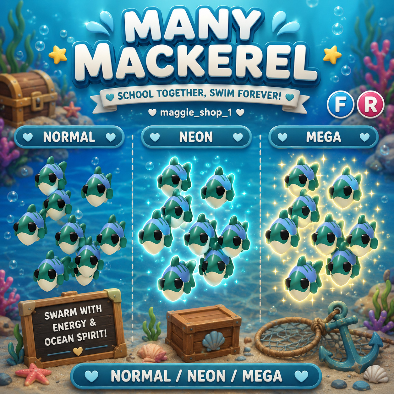 Many Mackerel FR Normal/Neon /Mega ✨ Adopt From Me Today ✨ Top Picks