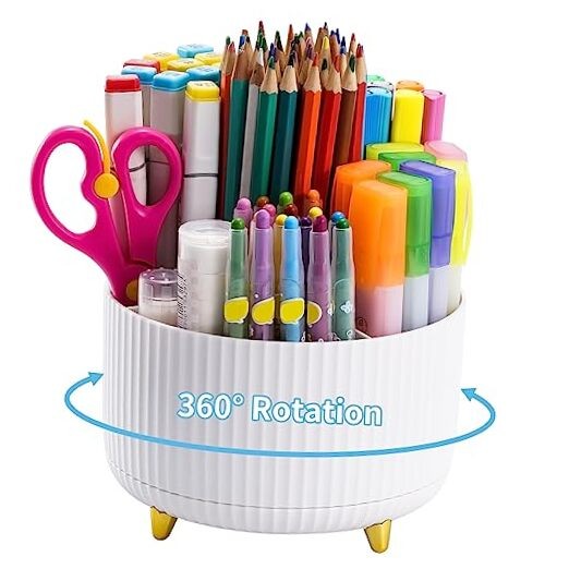 Desk Organizer, 360-Degree Rotating Pen Holder, Desk Organizers and White