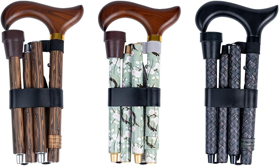 Lightweight Adjustable Foldable Cane with Ergonomic Wooden Handle