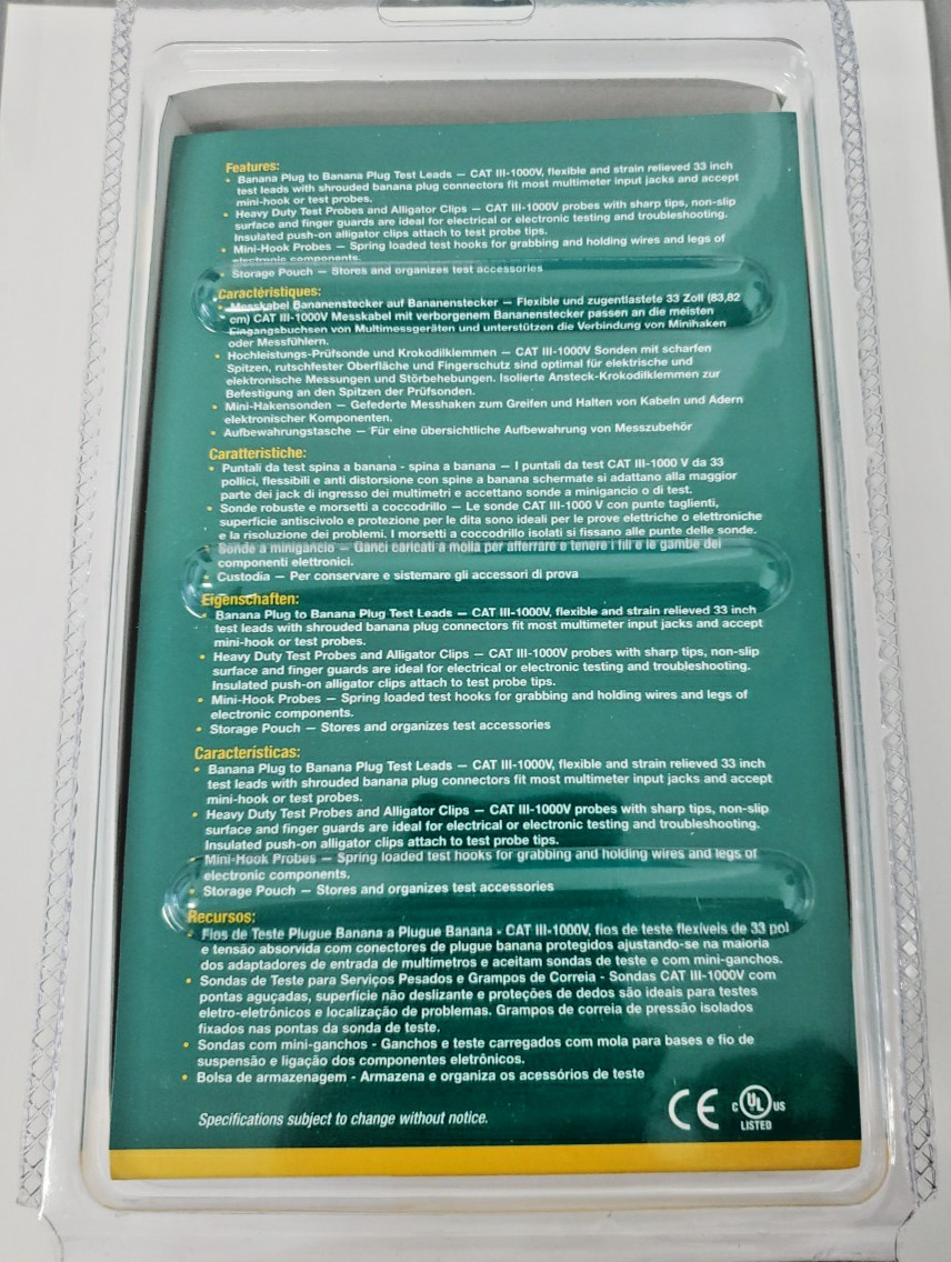 Extech TL809: Electronic Test Lead Kit 8-piece test lead kit