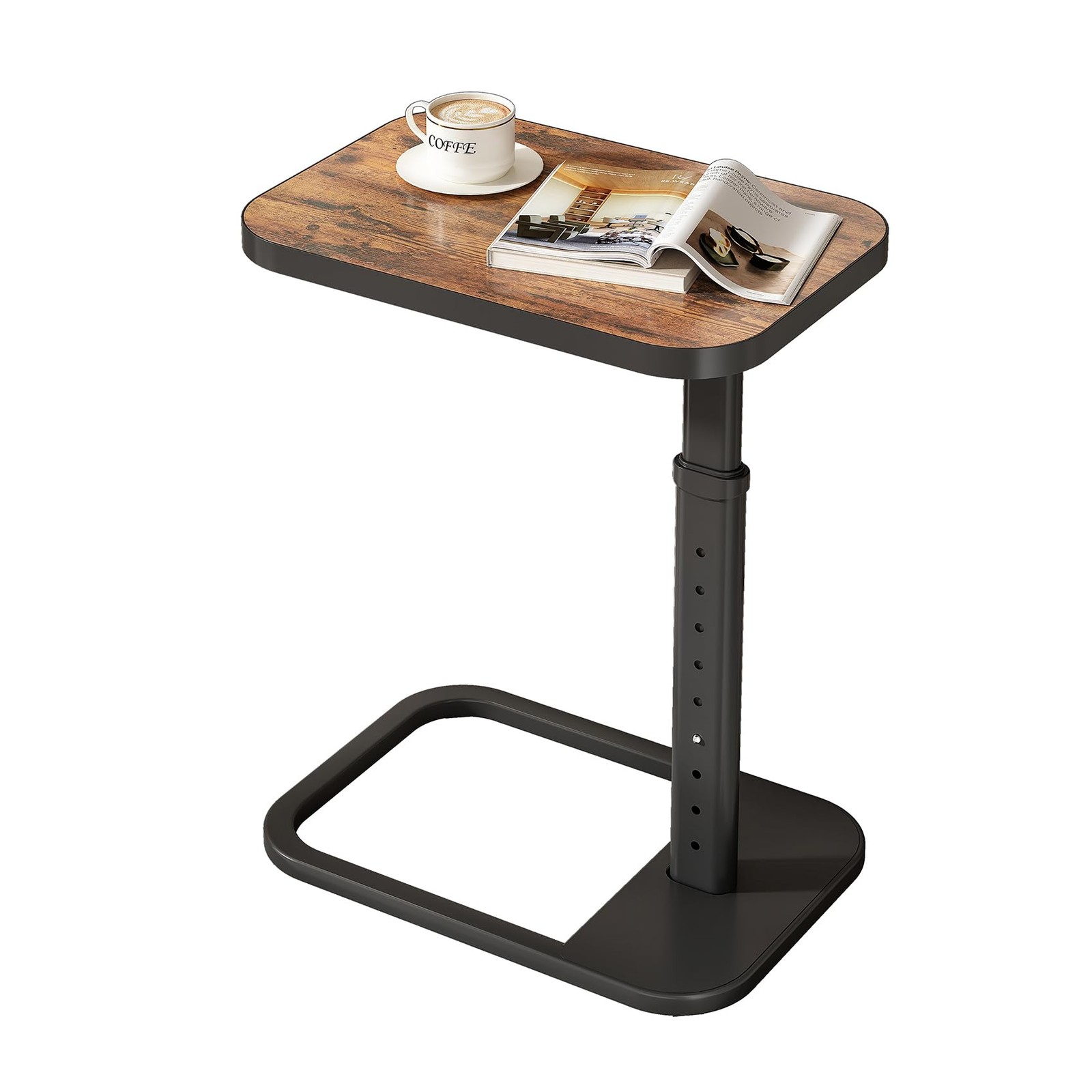 Adjustable Height C-Shaped End Table, 9-Level Side Table with Thickened Metal...