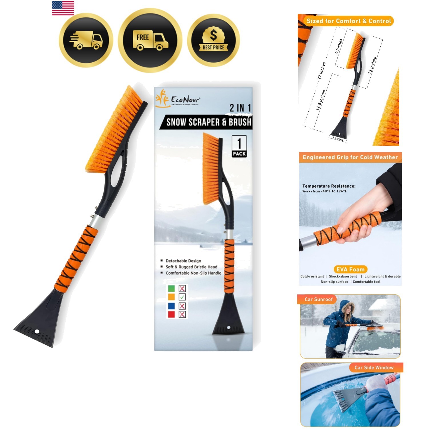 Car Snow Brush Ice Scraper Windshield Cleaner Window Brush Winter Accessory