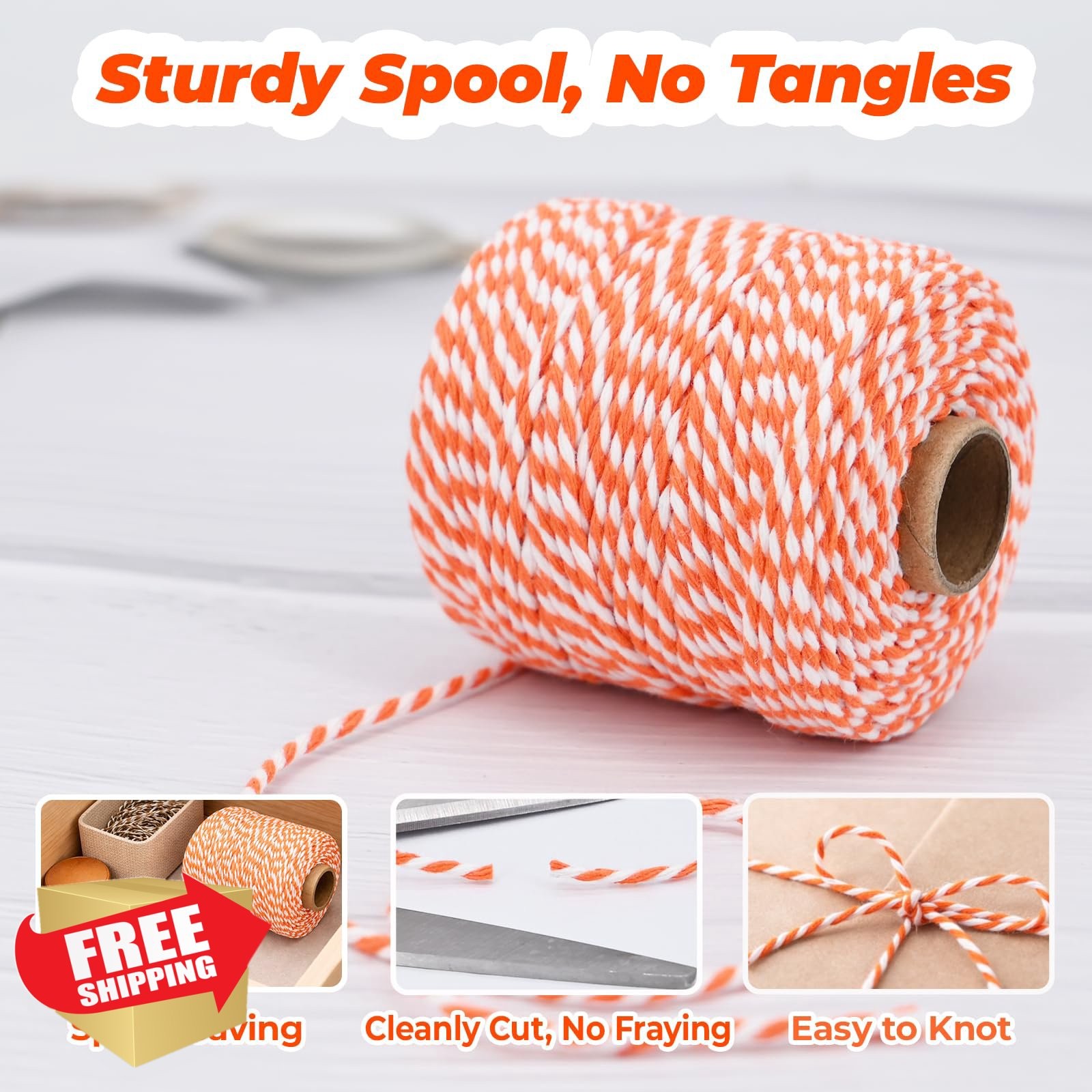 Orange White Cotton Twine String, 164ft, 2mm Thick