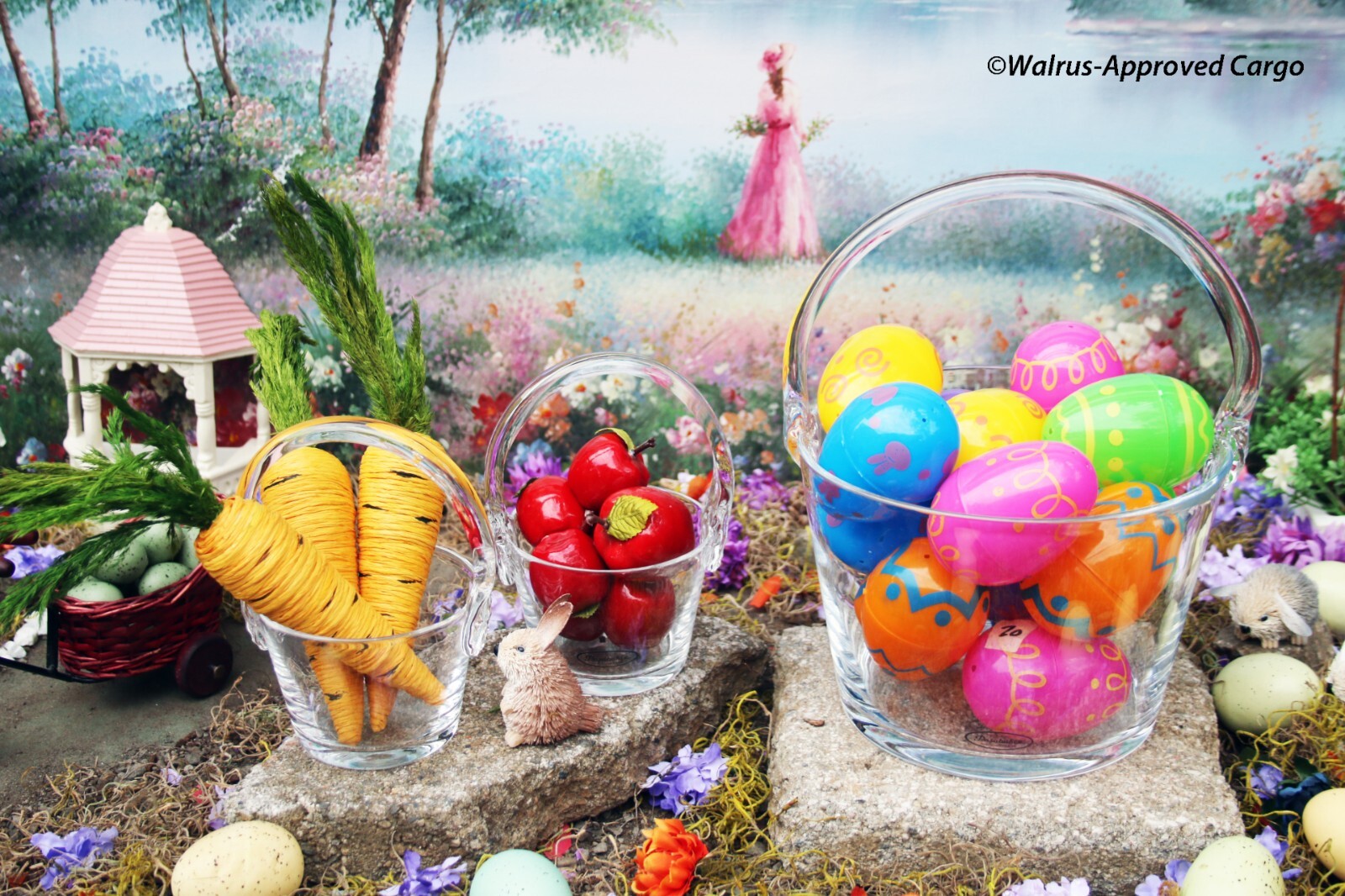 CRATE & BARREL GLASS EASTER BASKETS (3) -NEW- CLEARLY, A GOOD SPRINGTIME CHOICE!