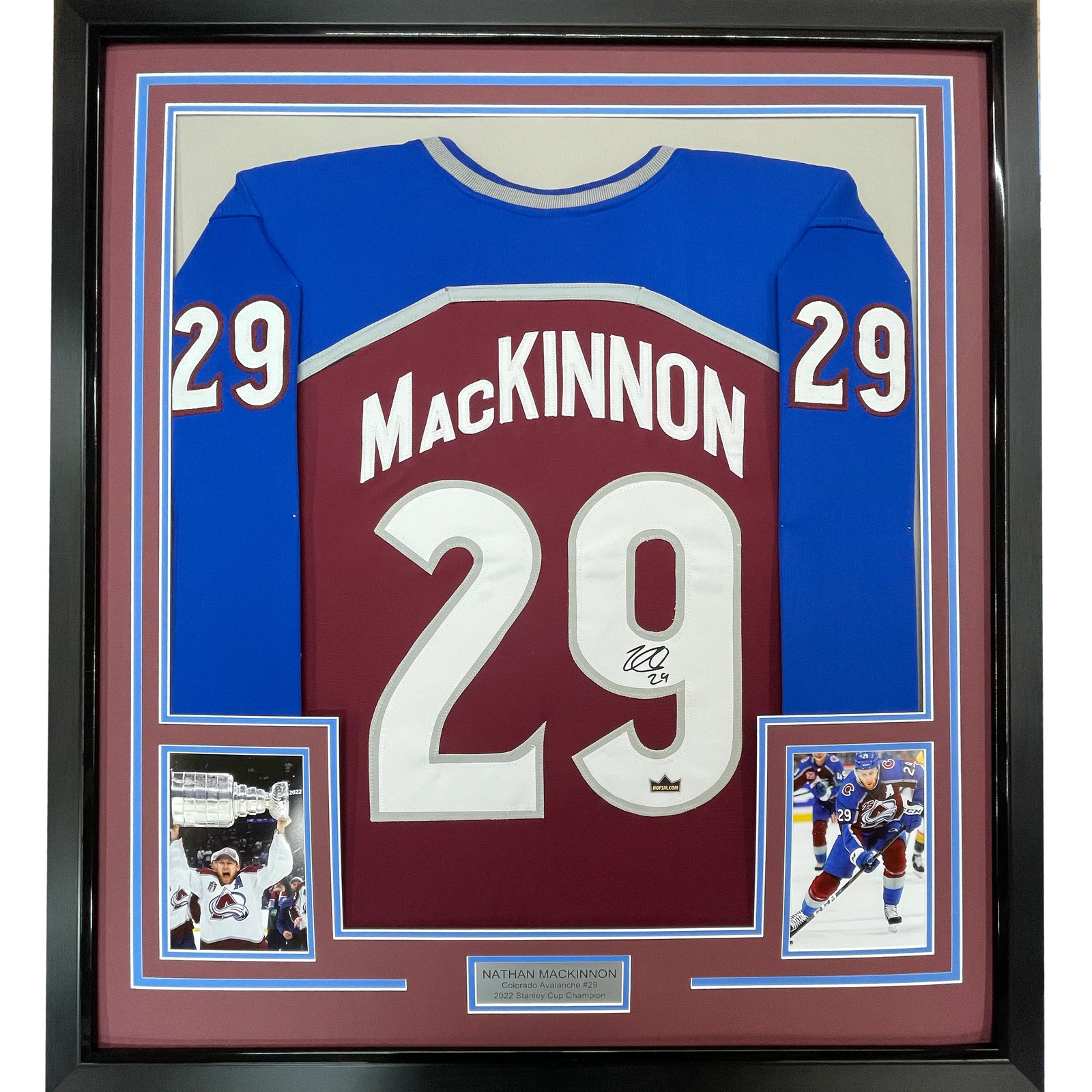 Framed Facsimile Autographed Nathan MacKinnon 33x42 Maroon Reprint Laser Jersey