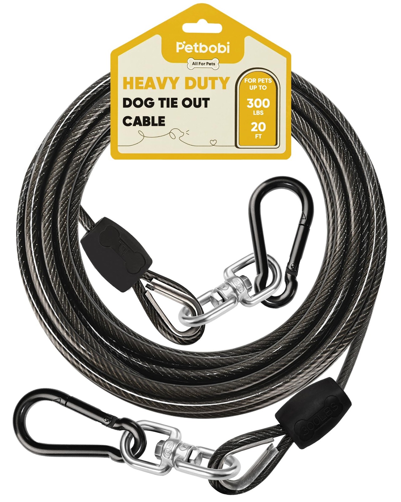 Heavy Duty 20 Ft Dog TieOut Cable Extra Strong Wire Rust Proof Leash Black
