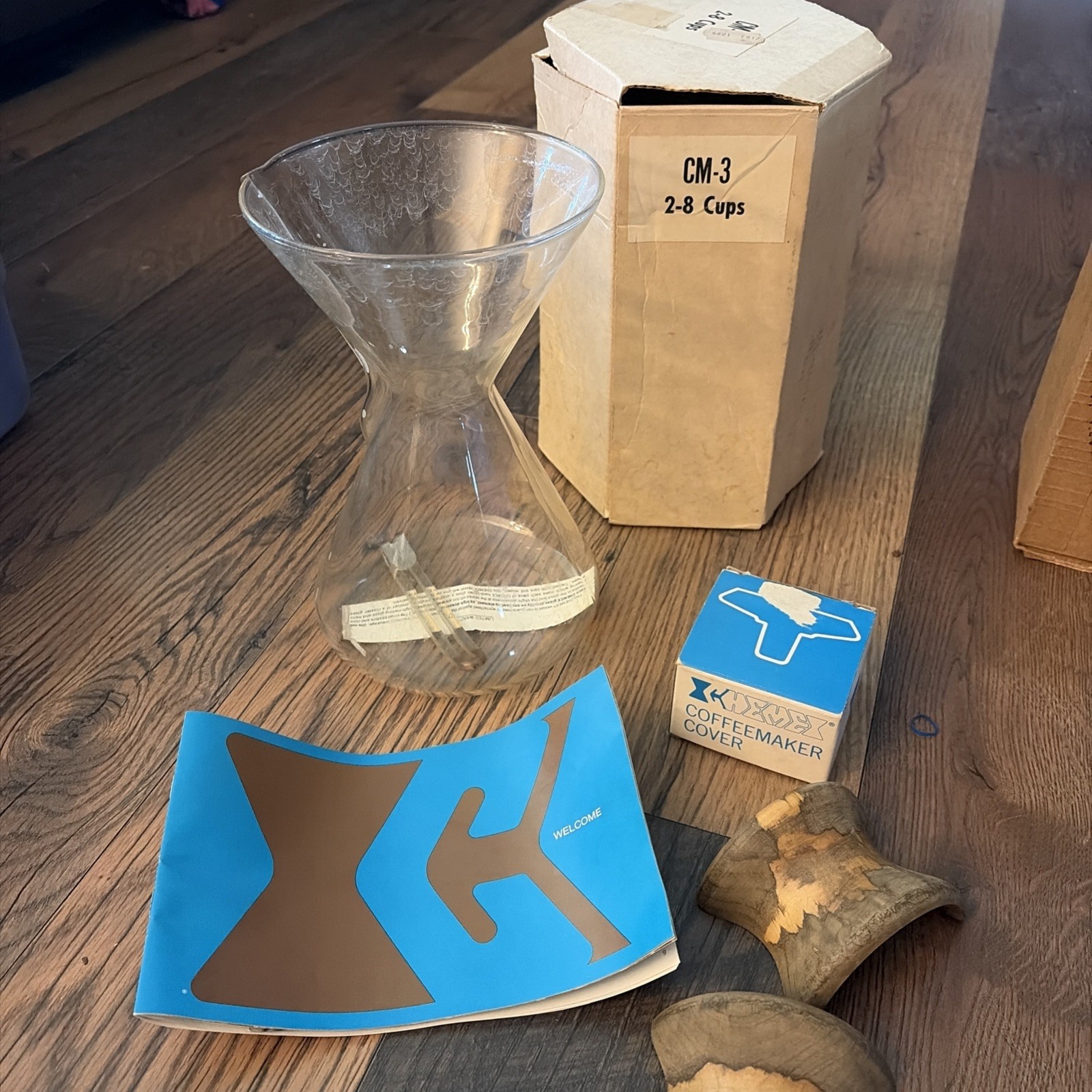 Vintage Chemex CM-3 8 Cup Glass Pour Over Coffeemaker w/ Coffeemaker Cover