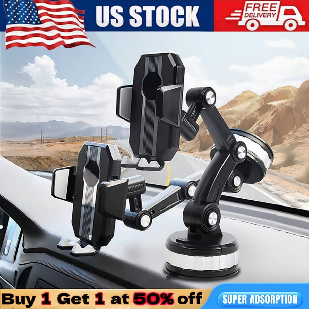 Car Phone Mount Foldable Strong Suction Holder Dashboard Center Console Stand US