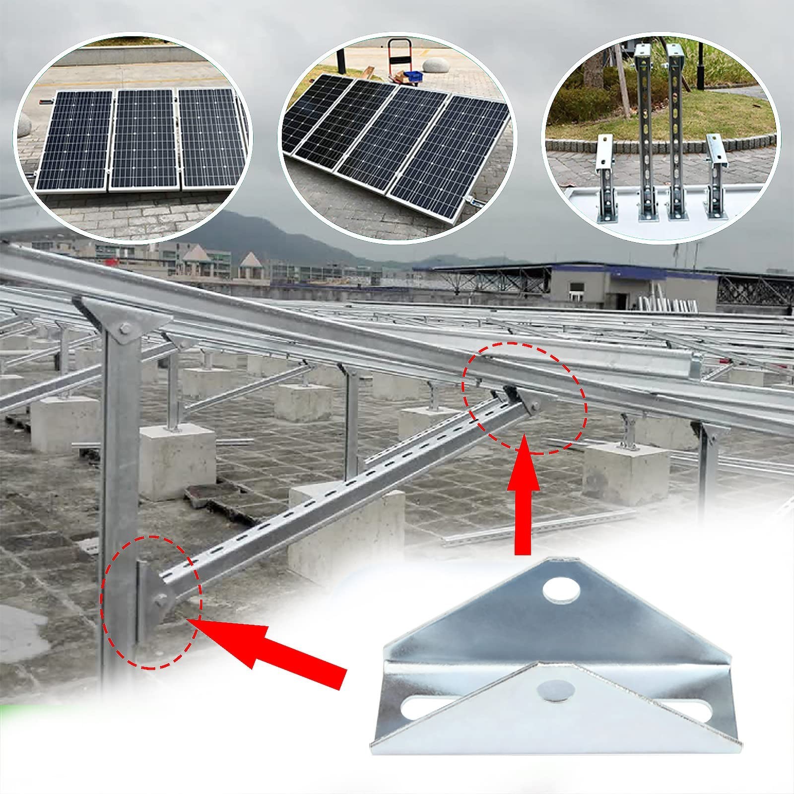 4 Pcs Solar Panel Tilt Mount Bracket for 1-5/8" Strut Channel, Pivot Hinge fo...