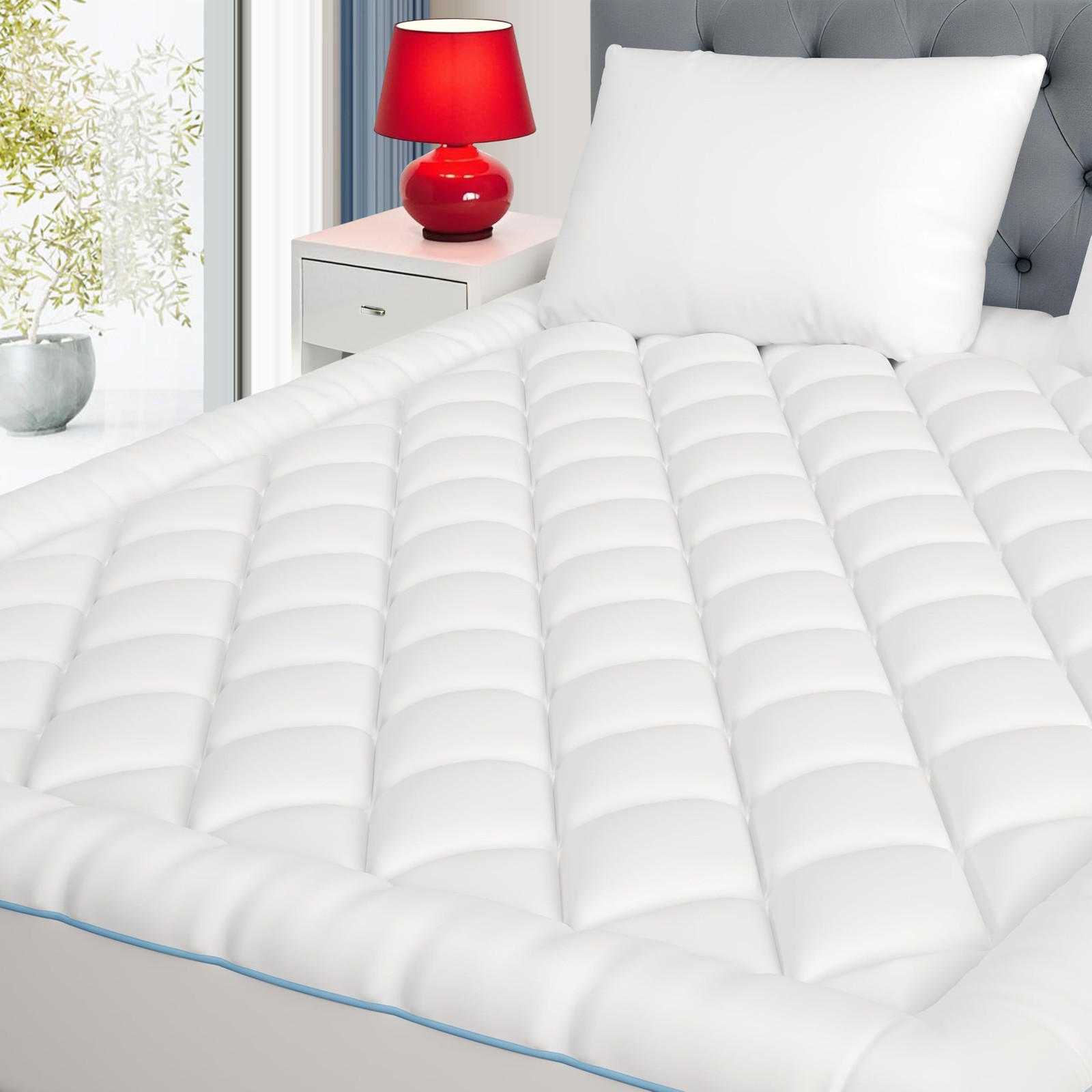 HOMTEC Queen Mattress Pad Extra Thick Cotton Topper Queen, White