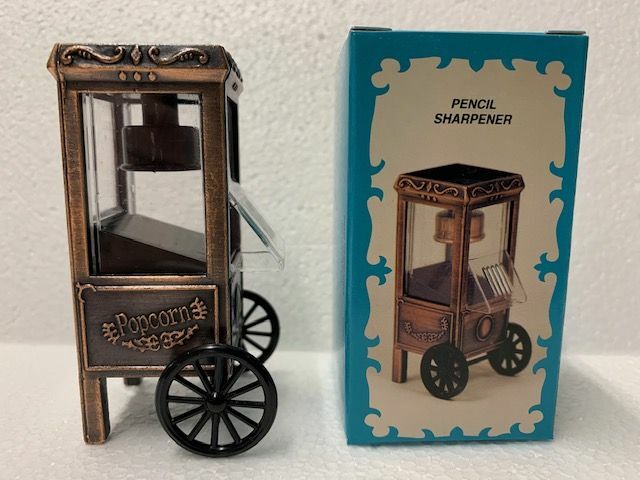 POPCORN CART BRONZE DIE CAST METAL COLLECTIBLE PENCIL SHARPENER NEW / BOX