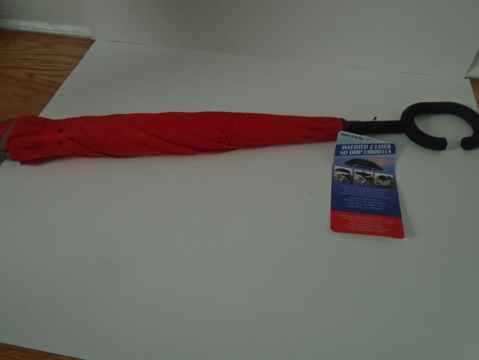 Mark Feinstein Revers-A-Brella Inverted 2 Layer No Drip Red Umbrella New W/Tags