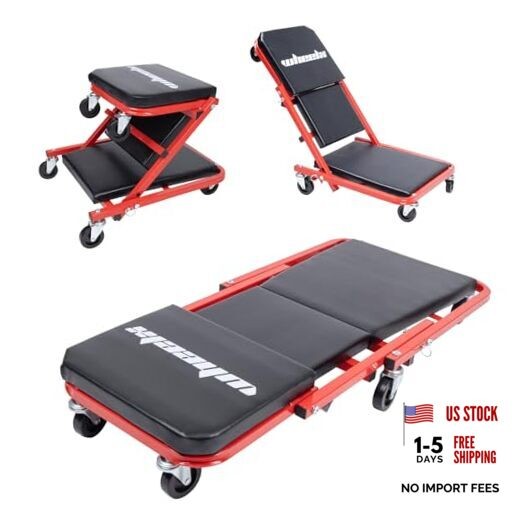 Mechanic Creeper 36-inch 3-in-1 Mode Z Seat 340lbs Capacity, Foldable Red