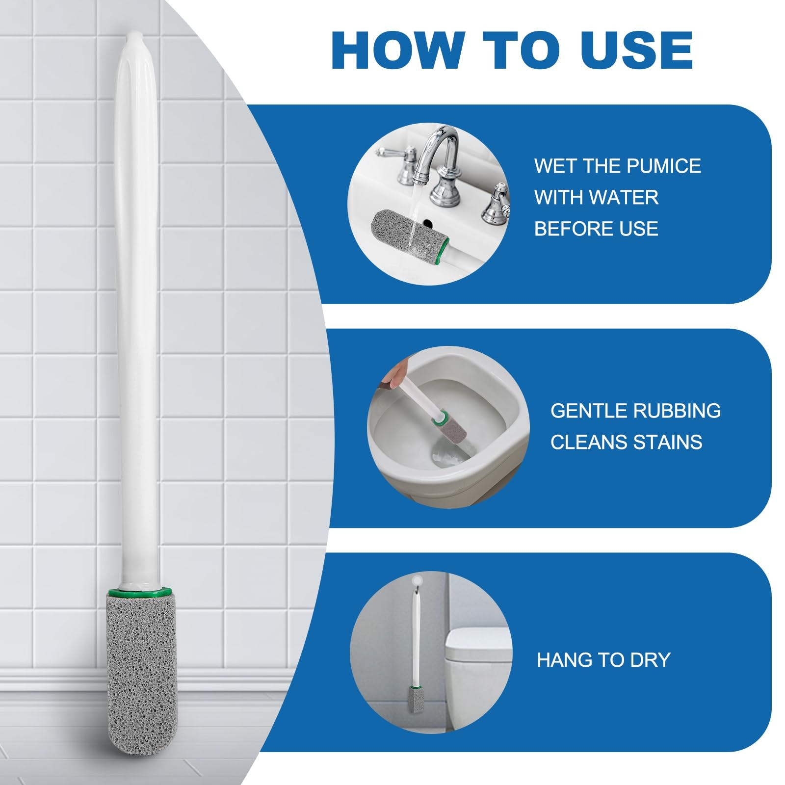 Pumice Stone Toilet Bowl Cleaner with Handle, 1 Wand + 6 Pumice Stones, Clean...
