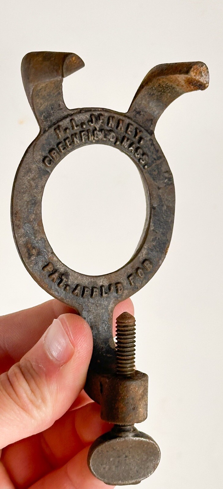 HL JENNEY GREENFIELD MASS Cast Iron Screw Mason Jar Opener Primitive Antique