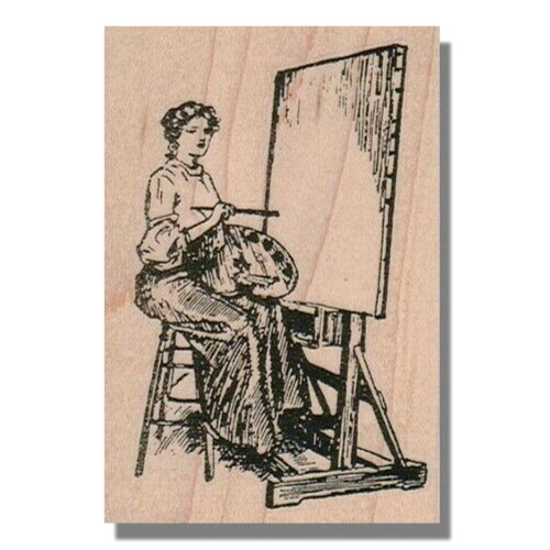 Rubber Stamp, LADY PAINTING  AT EASEL, Art, Paint, Painter, Brush, Artist,People
