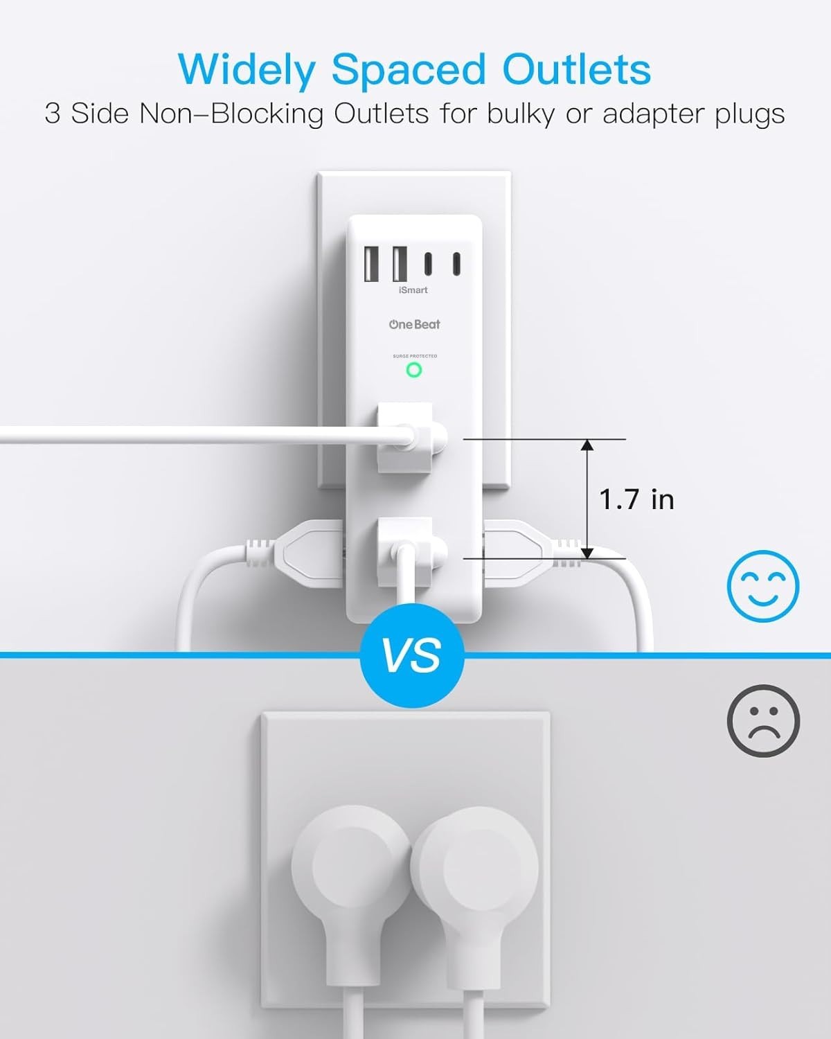 Surge Protector Outlet Extender - with Rotating Plug, 6 AC Multi Plug Outlet ...
