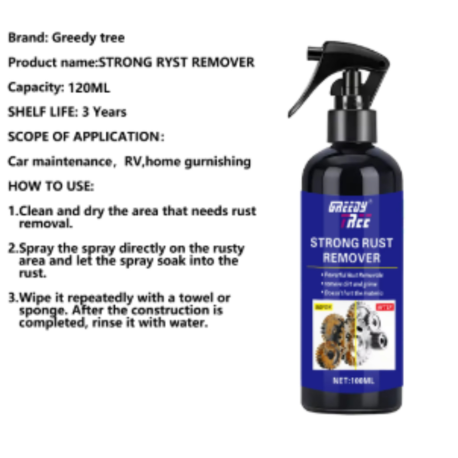 Multi-Purpose Rust Remover Spray | Strong Elimination of Rust & Iron Buildup, Id