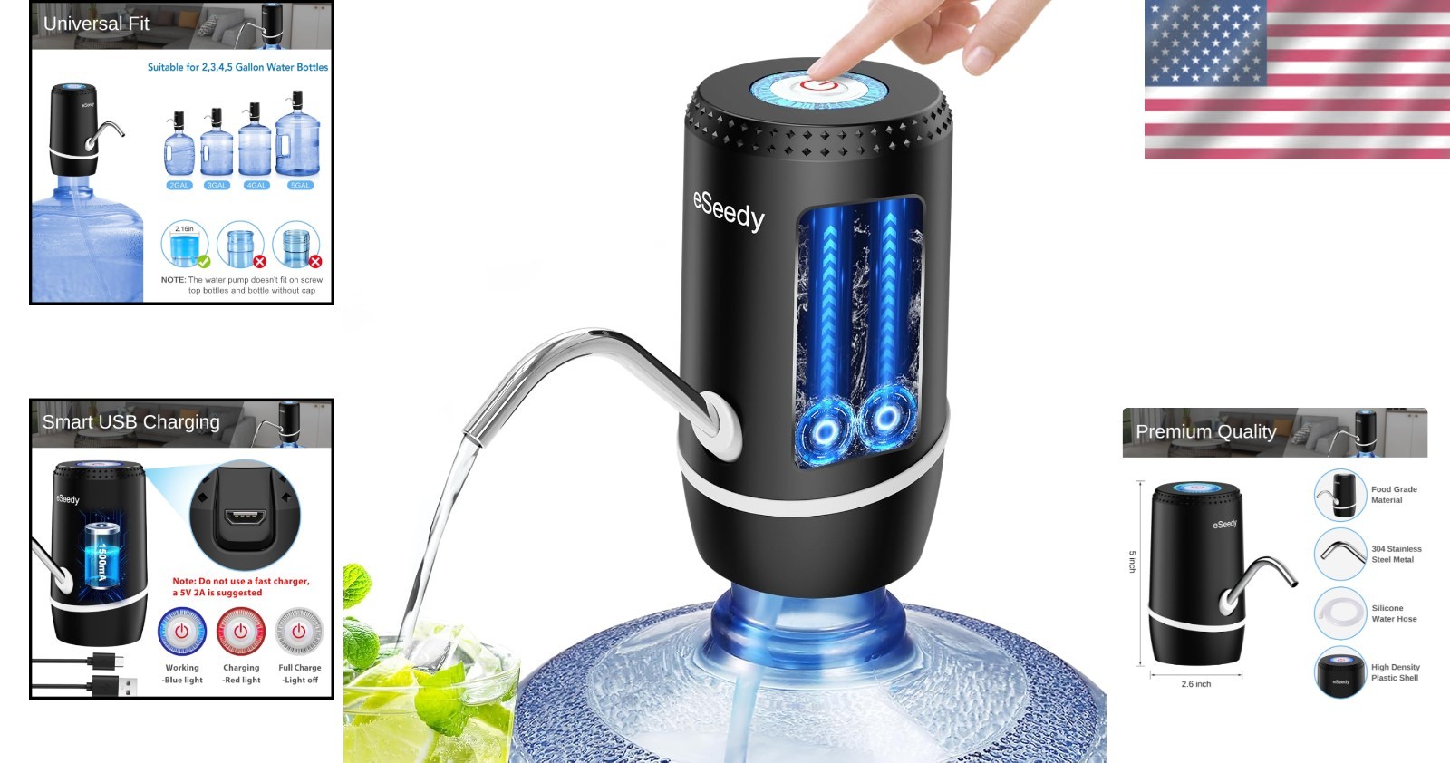 Rechargeable Water Dispenser for 5 Gallon Bottles - Fast Pumping, Compact Design