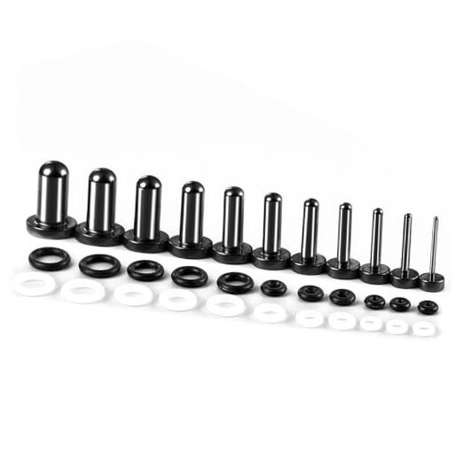 Unique 0.5mm Increments 16G-00g Comfy Pain 1mm-6mm (16g-2g) - One Ear Black