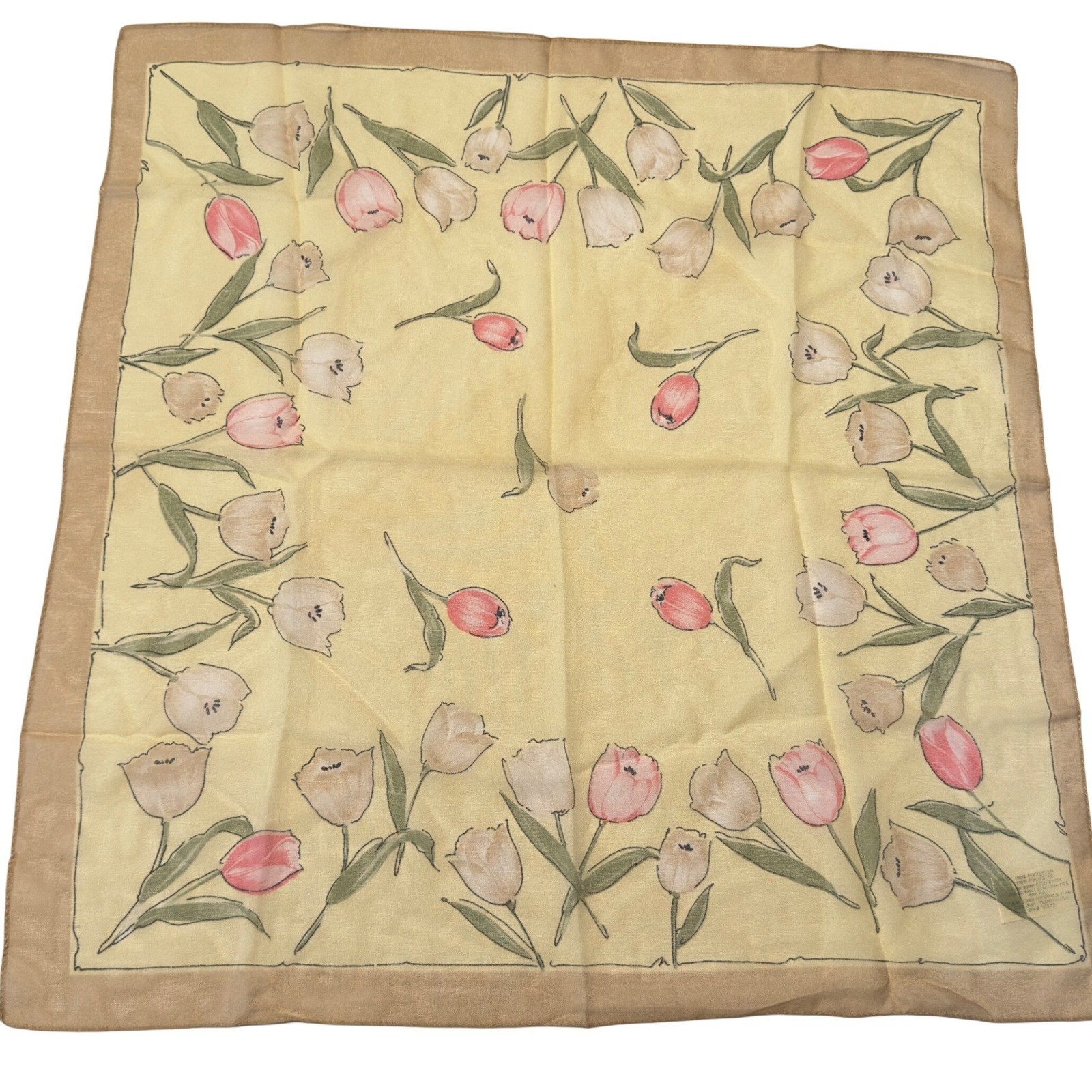 Kathie Lee Collection Yellow Floral Tulip Square Scarf Italy Classy Vtg Y2K 90s