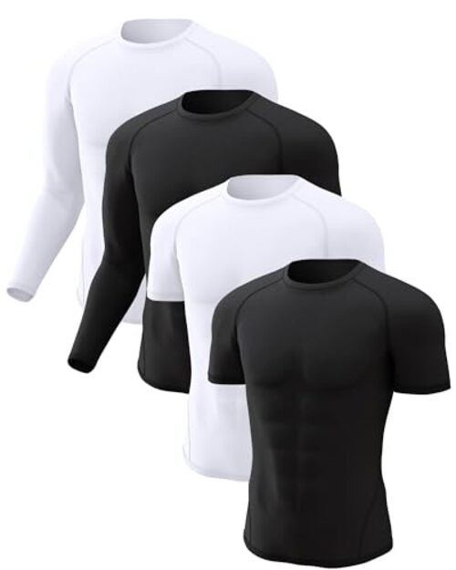 4 Pack Compression Shirts Small 2 Black & 2 White Long Sleeve*2+Short Sleeve*2