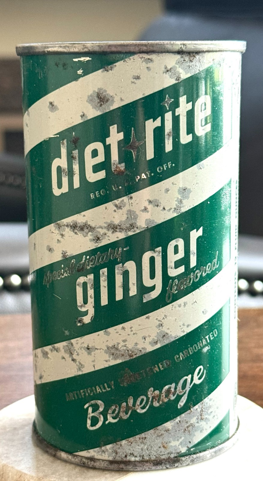 *Elusive* 12 oz. Diet Rite Ginger Beverage Flat Top Soda Can-Pre-Zip Code (1958)