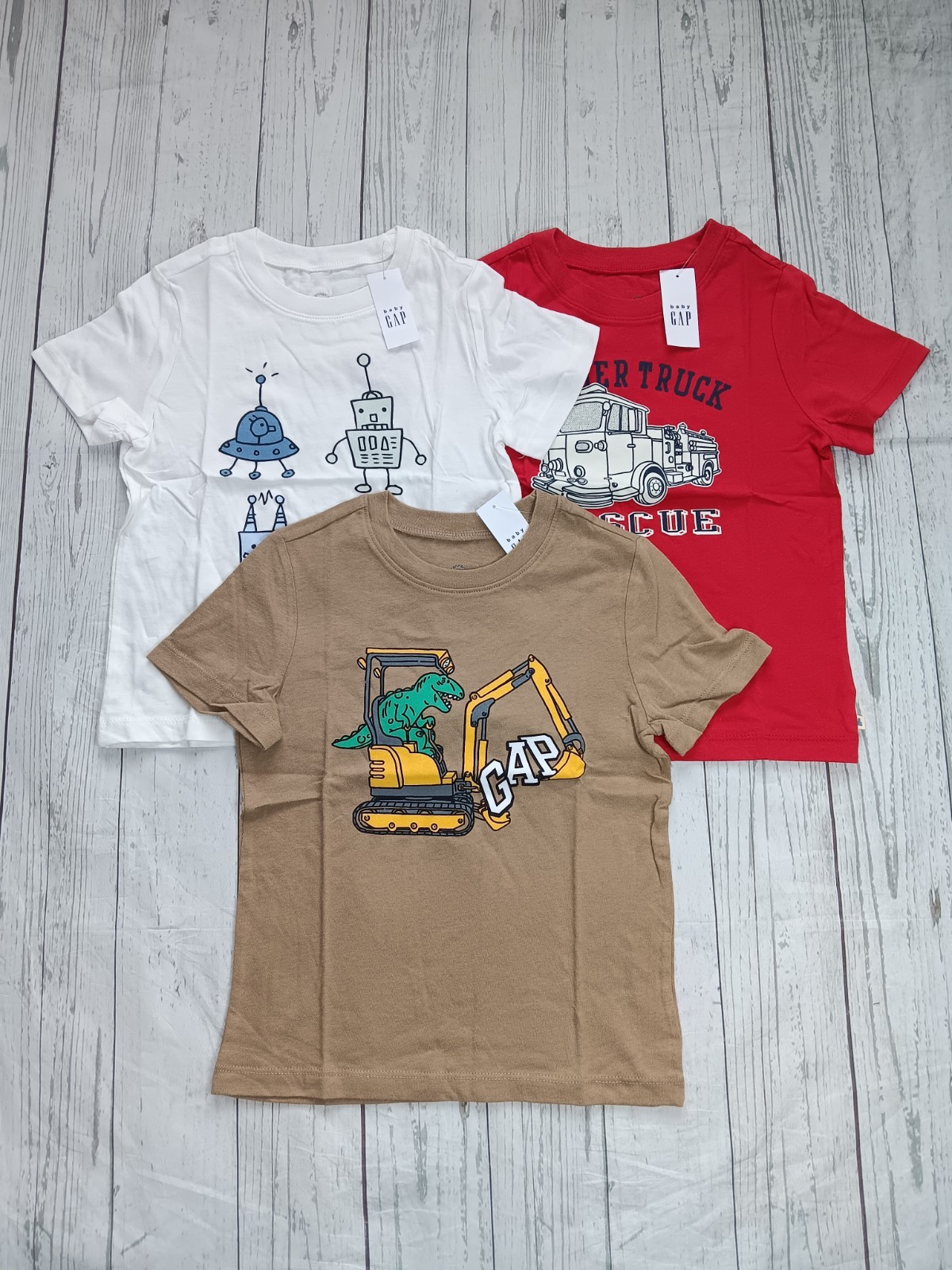Lotof 3 NWT Baby Gap Toddler Boy's Graphic Shirt Short Sleeve Size 3T, 5T