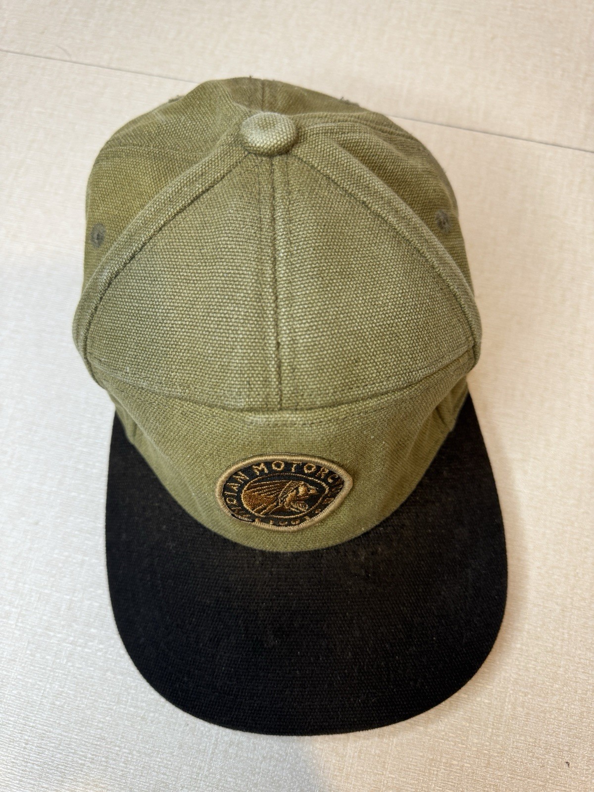 Indian Motorcycle 1901 Flatbill Waxed Cotton Hat Leather Strap Adustable