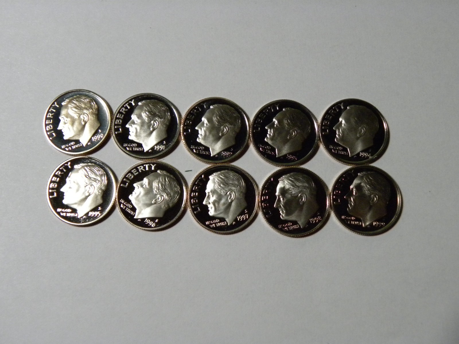 1990 - 1999 Clad Proof Roosevelt Dime Decade Set