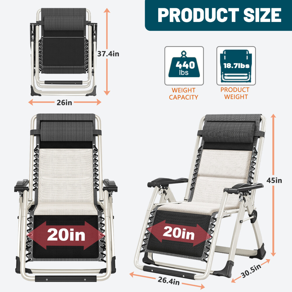NAIZEA Adults Foldable Zero Gravity Chair Reclining Lounge Chairs w/Headrest