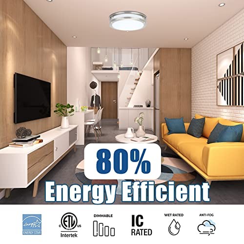 LED Flush Mount Ceiling 16 inch 25W LED Dimmable Double Ring Ceiling Lights