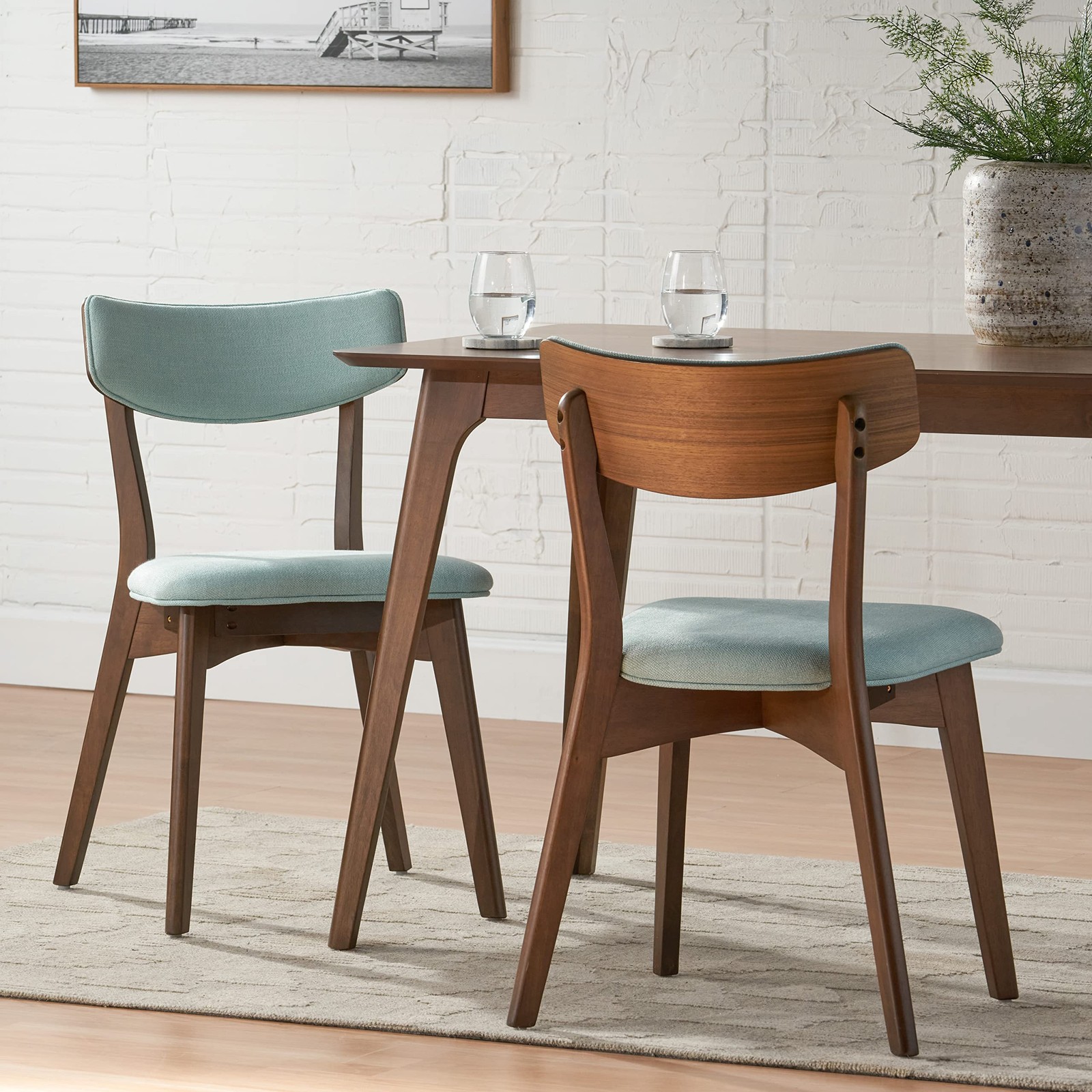 Christopher Knight Home Chazz Mid-Century Fabric Dining 2-Pcs Set, Mint