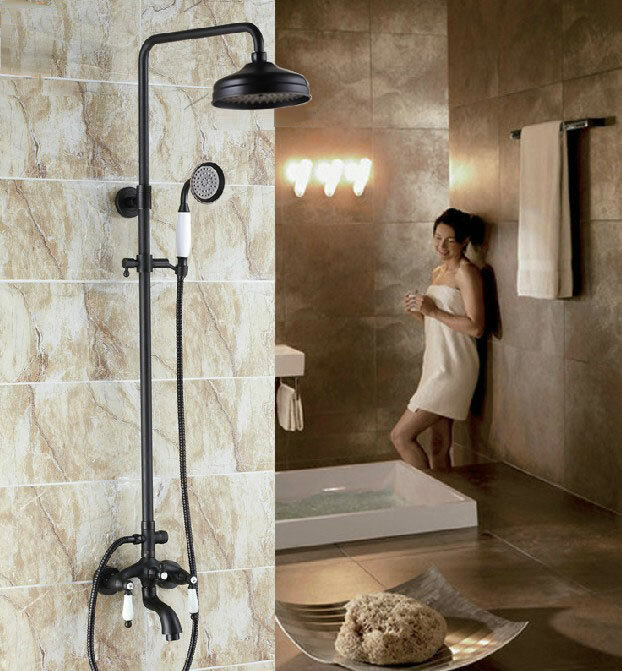 Black oil Antique Brass Rain Bathroom Rainfall Faucet Set Tub Mixer Tap 2hg045