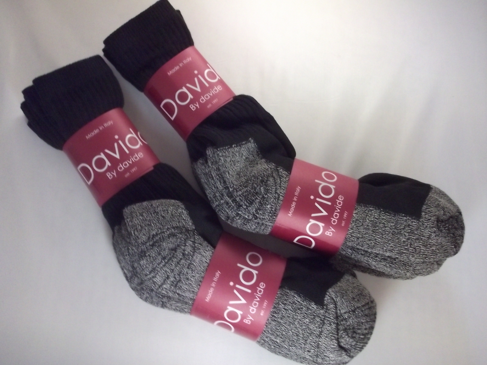 Davido Mens socks crew made in Italy 100% cotton 6 pair black/gray size 9-11