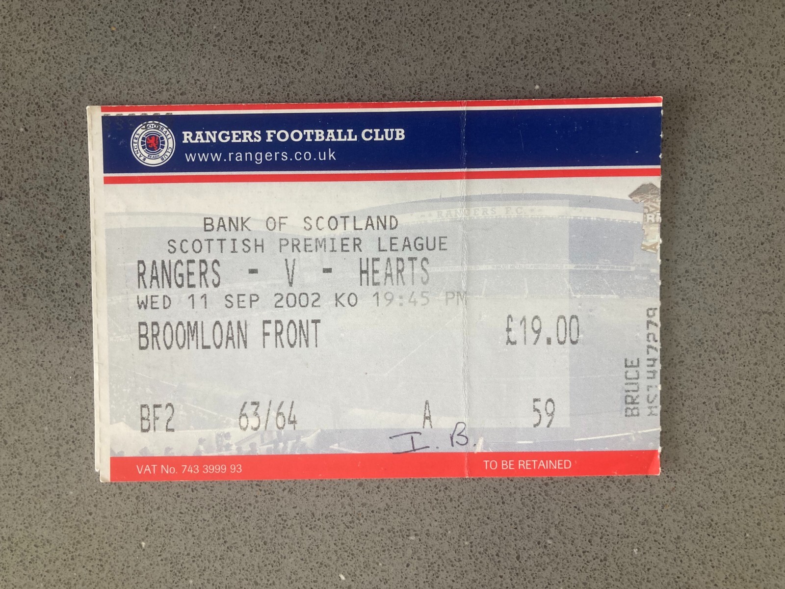 Rangers v Hearts 2002-03 Match Ticket
