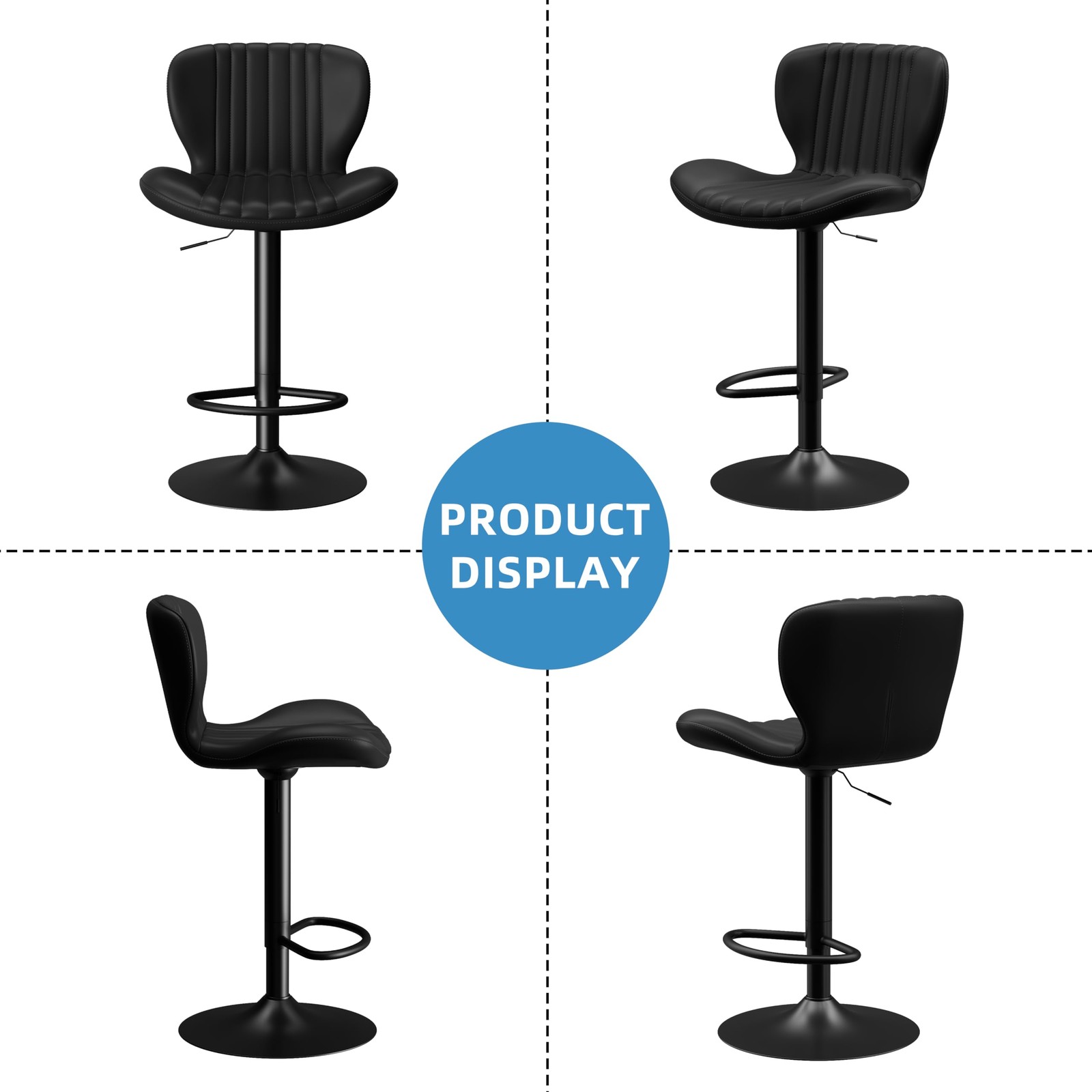 Bar Stools Set of 2 Modern Swivel Bar Chairs, Counter Height Faux Leather Met...