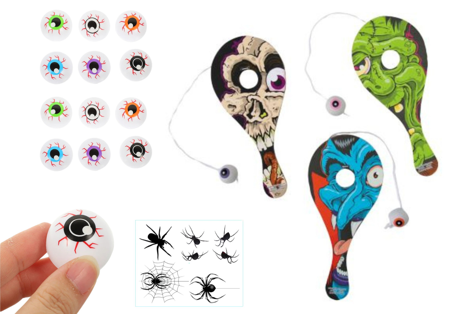 Halloween Eyeball Paddle Ball Game Set Spooky Party Favors, Trick-or-Treat