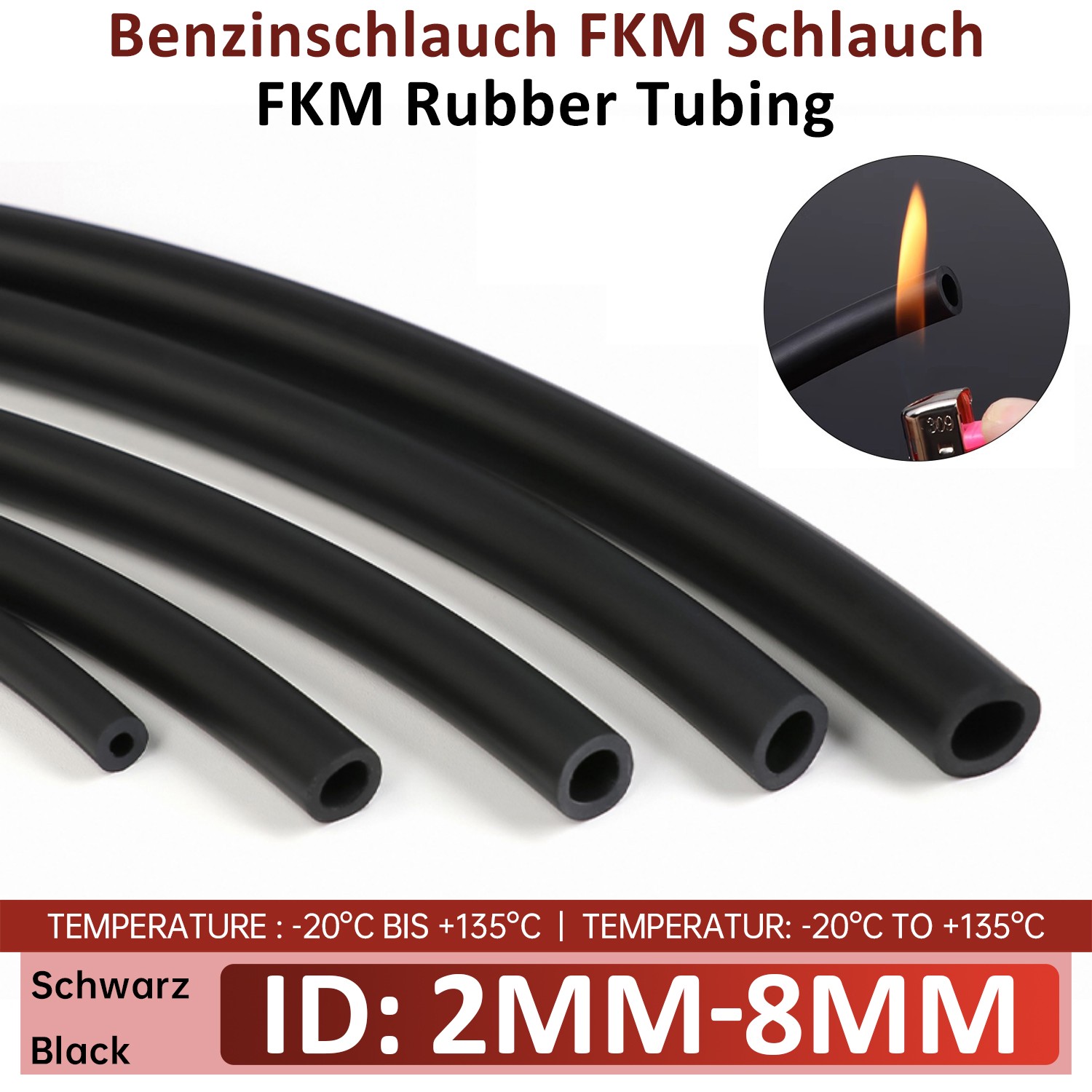 FKM Rubber Fuel Tube Petrol Diesel Oil Line Hose Pipe Tubing Black ID 2mm-8mm
