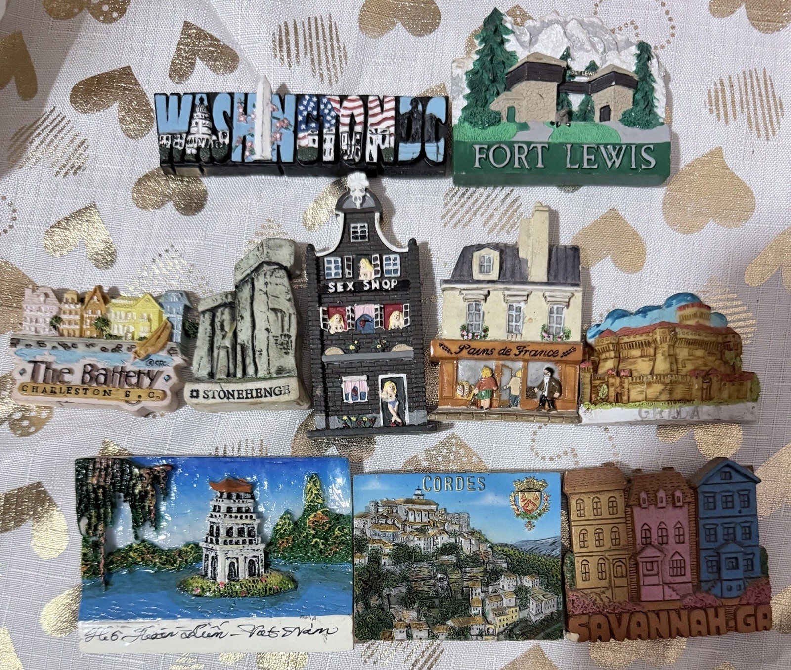 Travel Souvenir Fridge Magnets Lot of 10 - Washington DC, Paris, Stonehenge