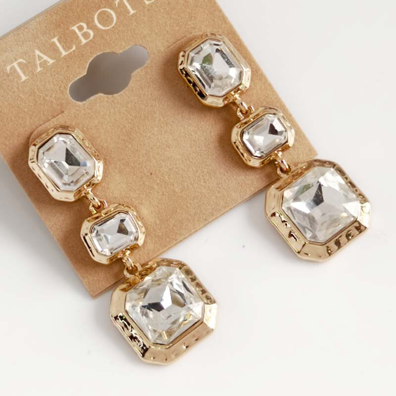 New Talbots Glass Square Drop Earrings Gift Fashion Women Party Holiday Jewelry