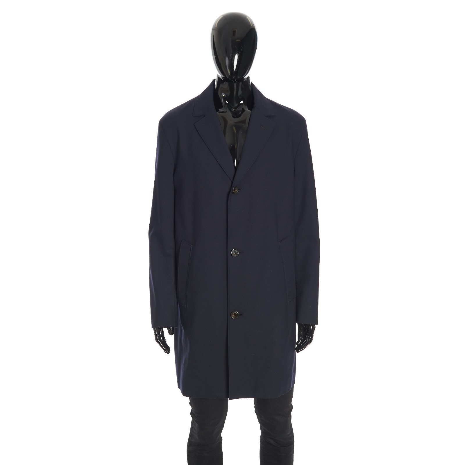 LORO PIANA 3750$ Single-Breasted Coat - Navy Stretch Wool, Suede Trim