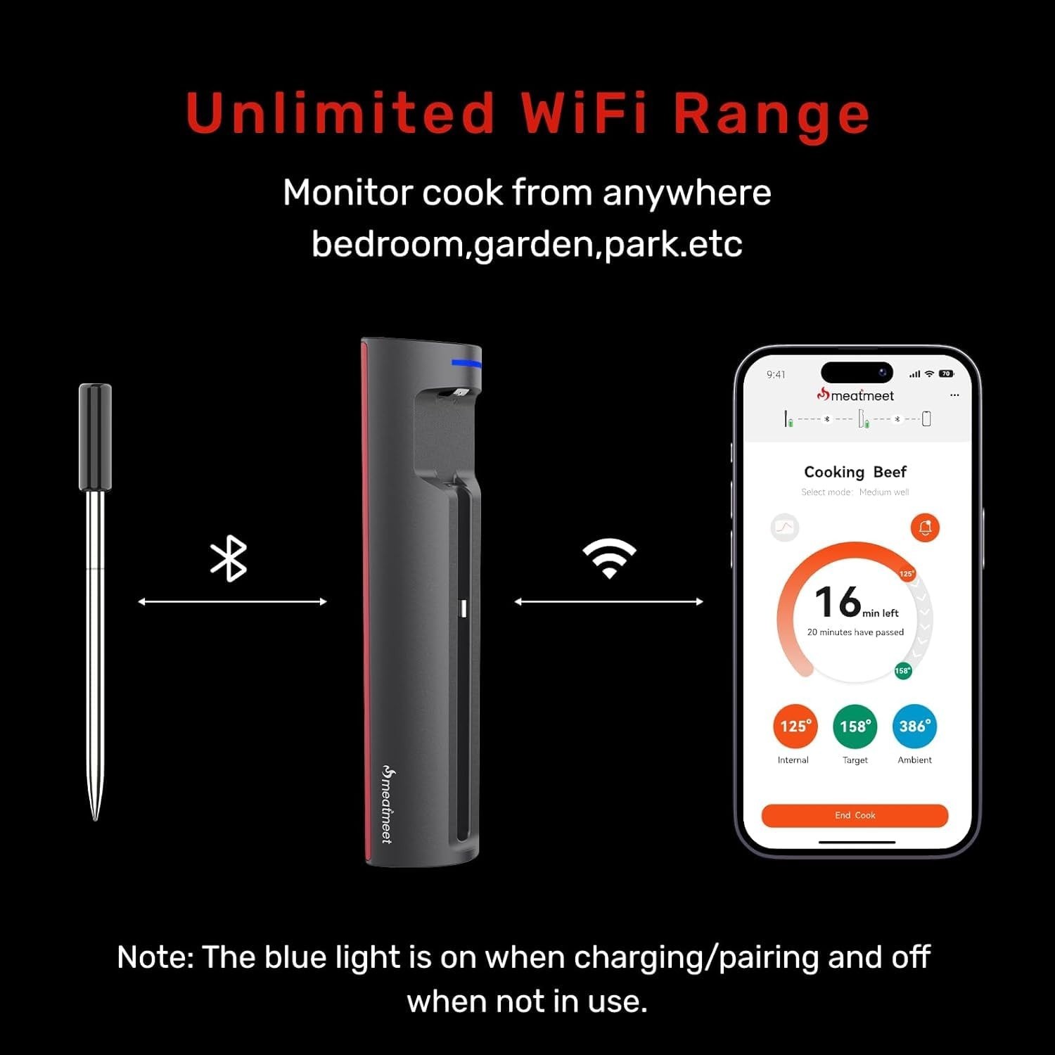 Wireless Meat Thermometer AI WiFi Bluetooth Digital Waterproof Pro