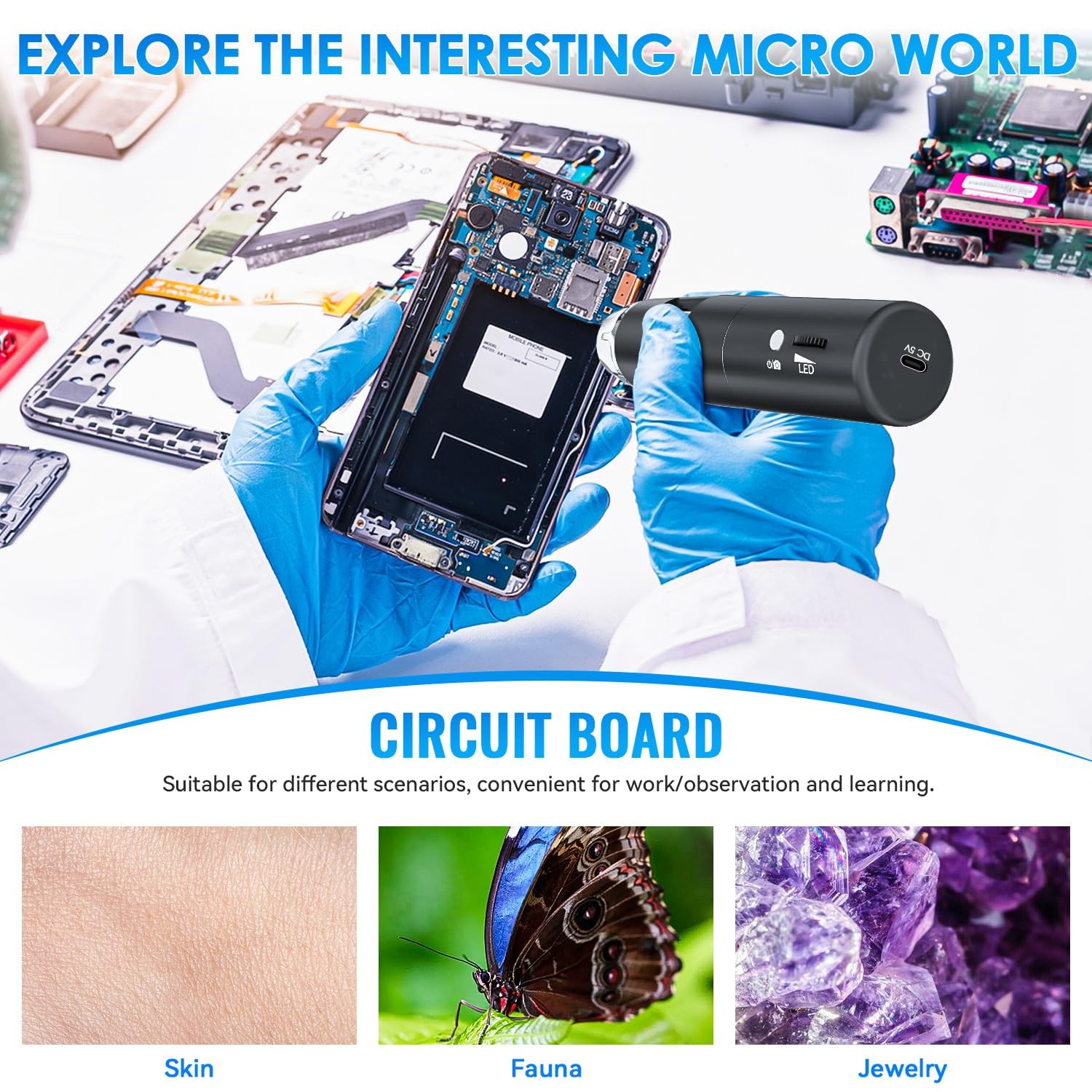 Wireless Digital Microscope, Skybasic 50X-1000X Magnification WiFi Portable