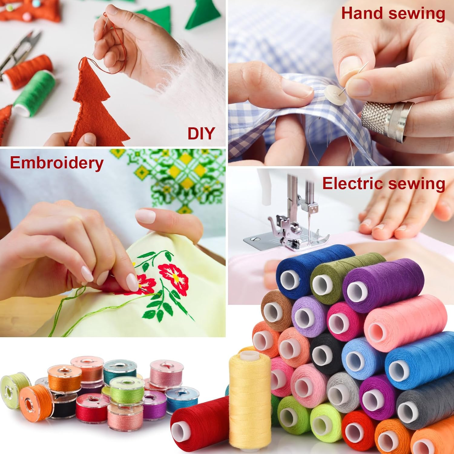 72pcs Sewing Thread Kit, 36 Colors, 400 Yards per Spool Polyester Thread, Prewou