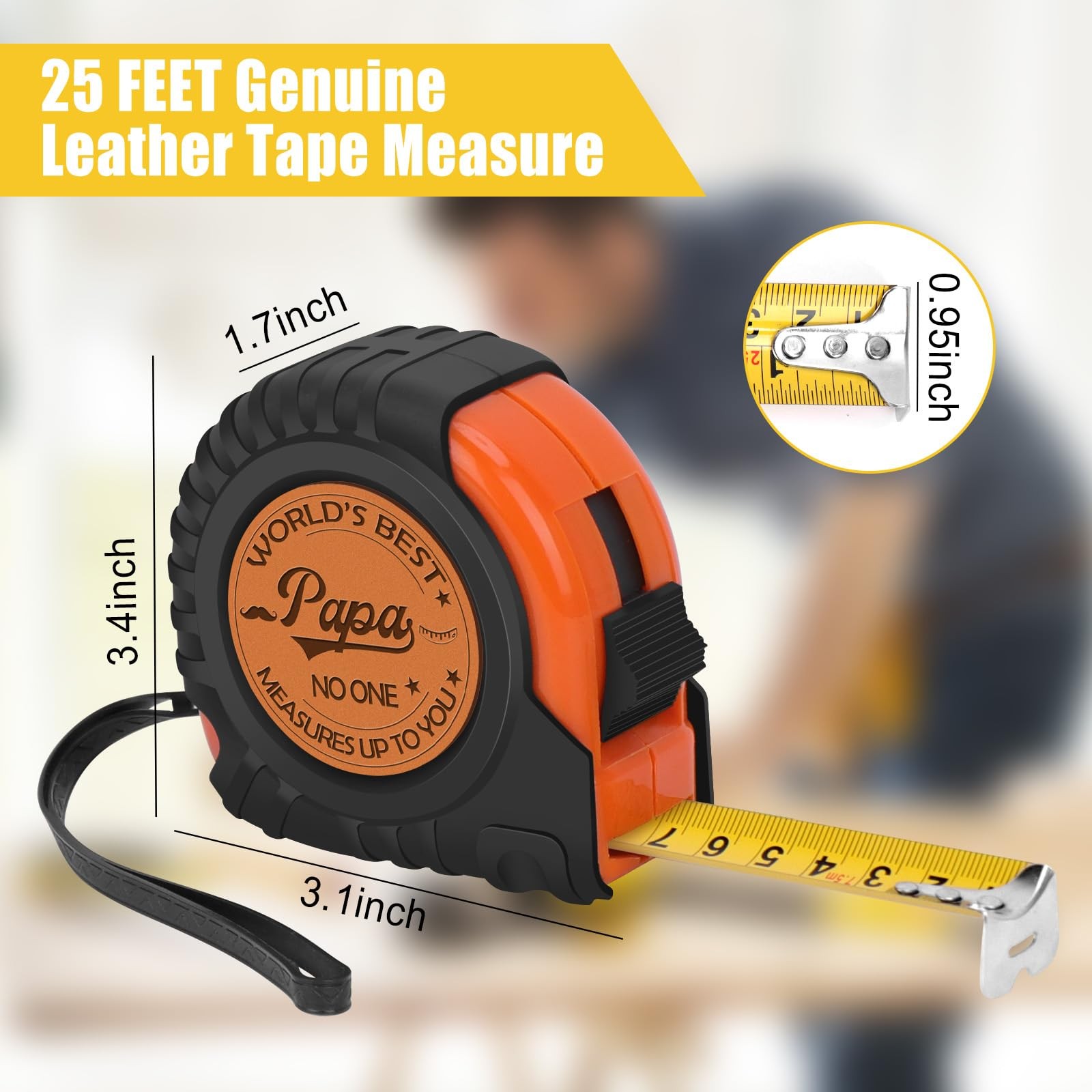 Engraved 25 FT Tape Measure Tool Genuine Leather Papa Gifts from Kids